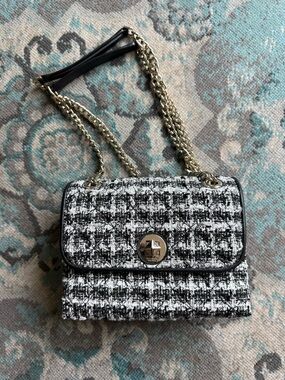 Kate Spade Black and White Tweed Chain Shoulder Bag